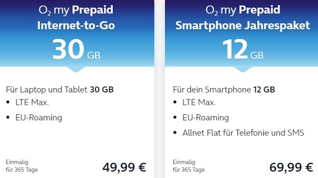 o2 prepaid Jahrespakete